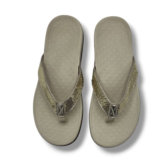Vionic Tide II Toe Post Sandals Womens 10 Gold Sequin Flip Flop Thong - Picture 1 of 10